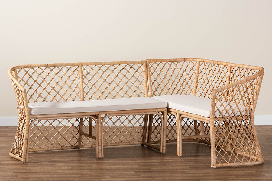 bali & pari - Aysi Set of 2 Corner Benches in Light Honey - Aysi-Light Honey Rattan-2PC Bench Set view 10