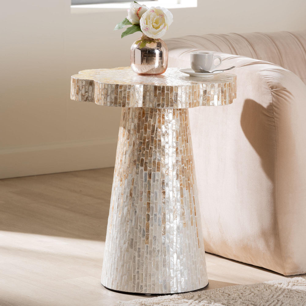 bali & pari - BeileEnd Table in White/Champagne Beige - F2508-FT9-Capiz-ET view 6