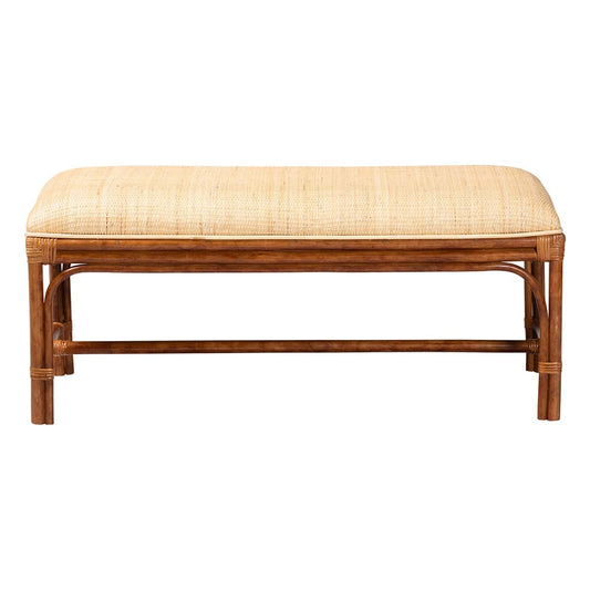 bali & pari - Belen Bench in Marbled Tortoise Brown/Natural Brown - WS191-Tortoise/Natural Rattan-Cushion-Bench view 2