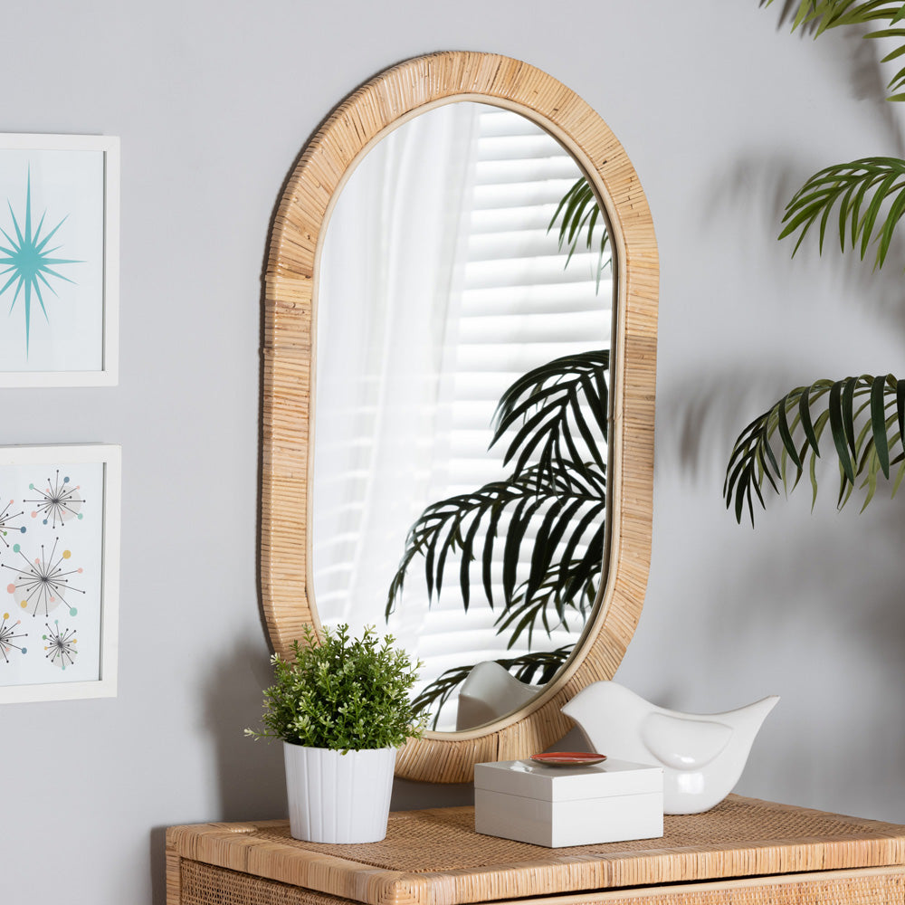 bali & pari - Bella Mirror in Natural Brown - Bella-Hardwood-Oval-Mirror view 3