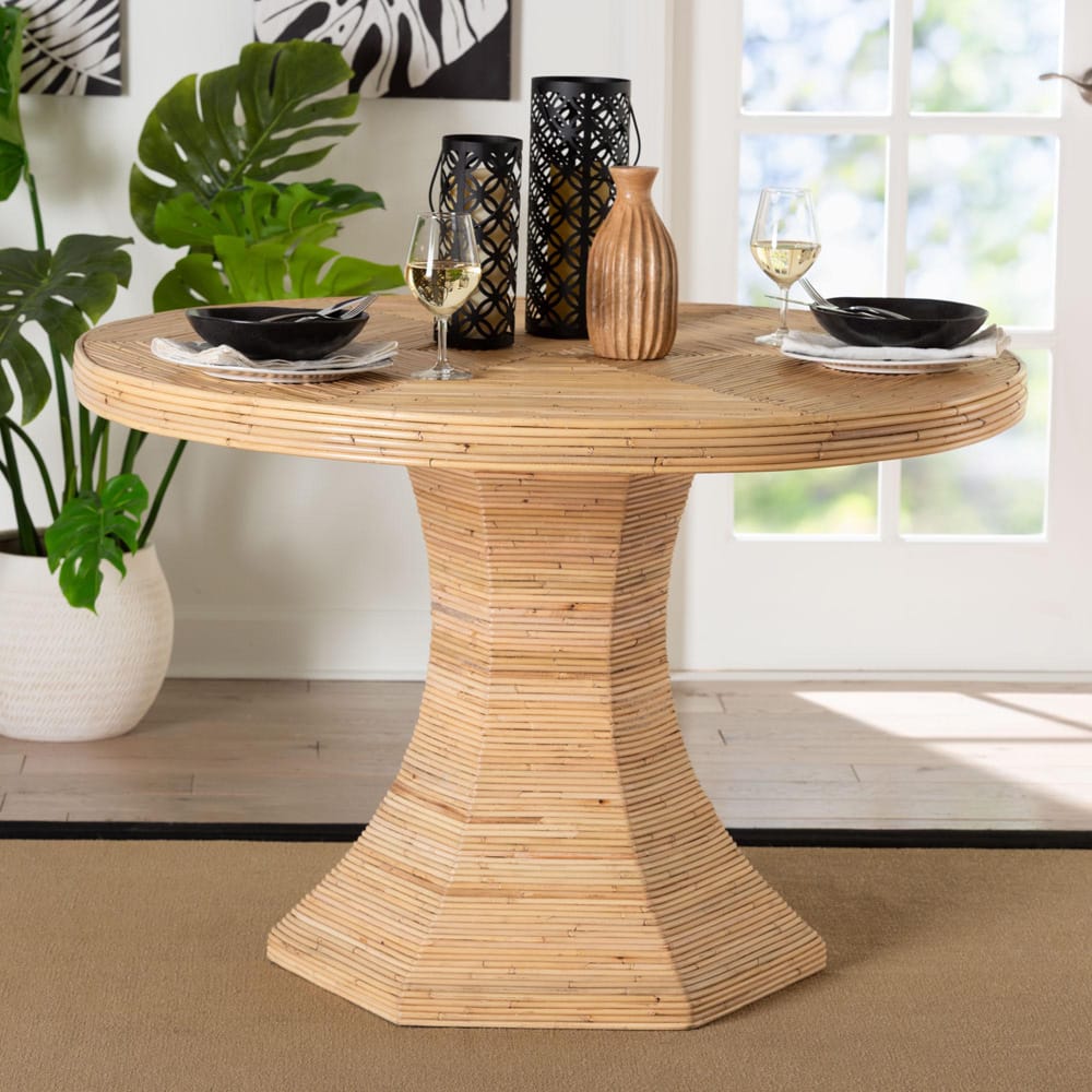 bali & pari - BenitoDining Table in Natural Rattan - Benito-Wooden/Rattan-Light Honey-DT view 7