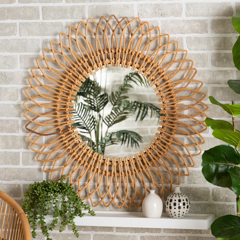 bali & pari - Bora Mirror in Natural Brown - Bora-Rattan-Mirror view 3