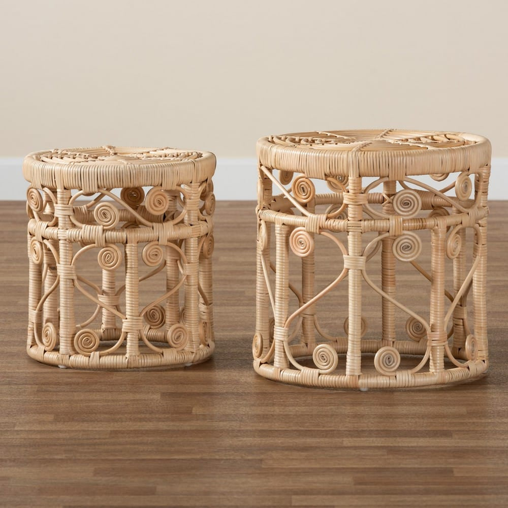 bali & pari - Bowie Set of 2 End Tables in Natural Brown - RT010-Rattan-Nesting Table view 7