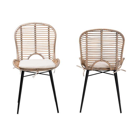 bali & pari - Brenna Set of 2 Dining Chairs in Greywash/Natural Brown/White - Bianca-Light Grey Rattan-DC view 2