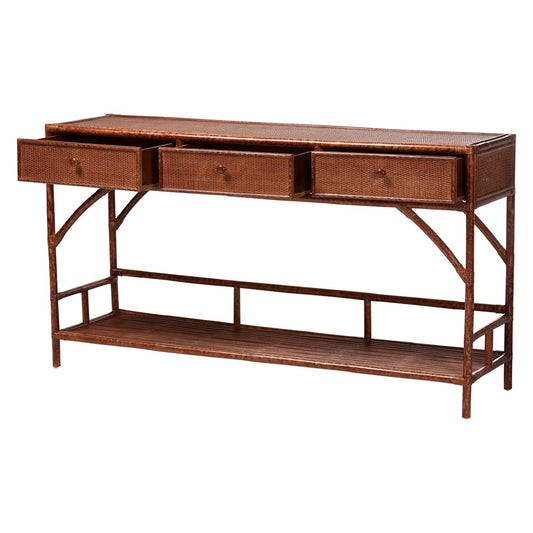 bali & pari - Brier Console Table in Marbled Tortoise Brown - Brier-Tortoise/Rattan-Console Table view 2