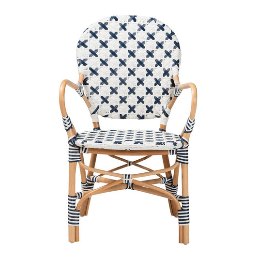 bali & pari - Bryson Dining Chair in Blue/White/Natural Brown - BC010-W2-Rattan-DC Arm view 2