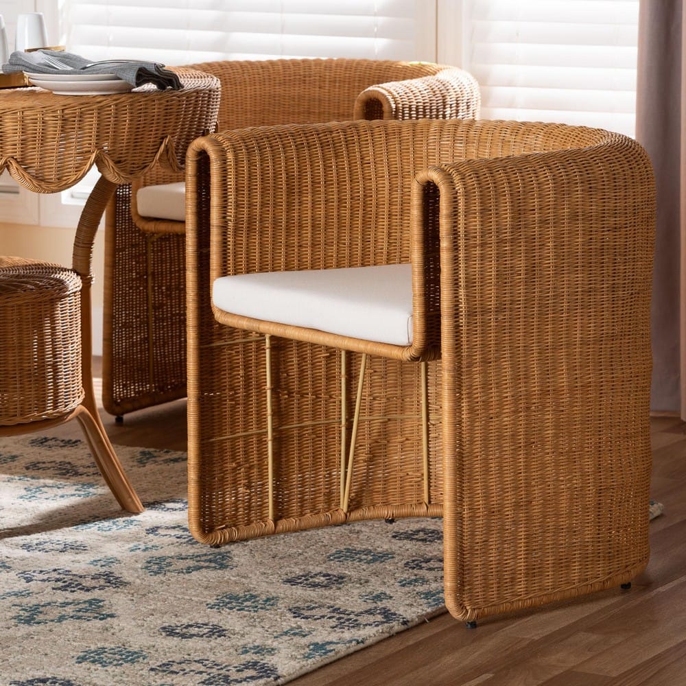 bali & pari - Carina Dining Chair in Light Honey - Palm-Light Honey/Rattan-Cushioned-Barrel-DC view 8