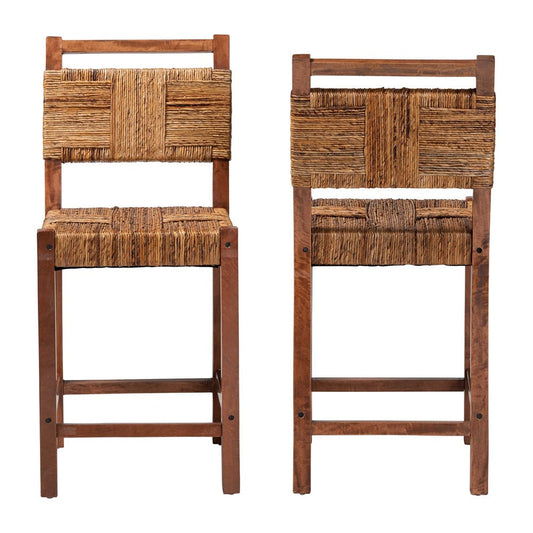 bali & pari - Chabela Set of 2 Counter Stools in Natural Brown/Light Brown - Luanda-Type B-Light Brown Wood/Natural Weave-CS-KD Box view 2
