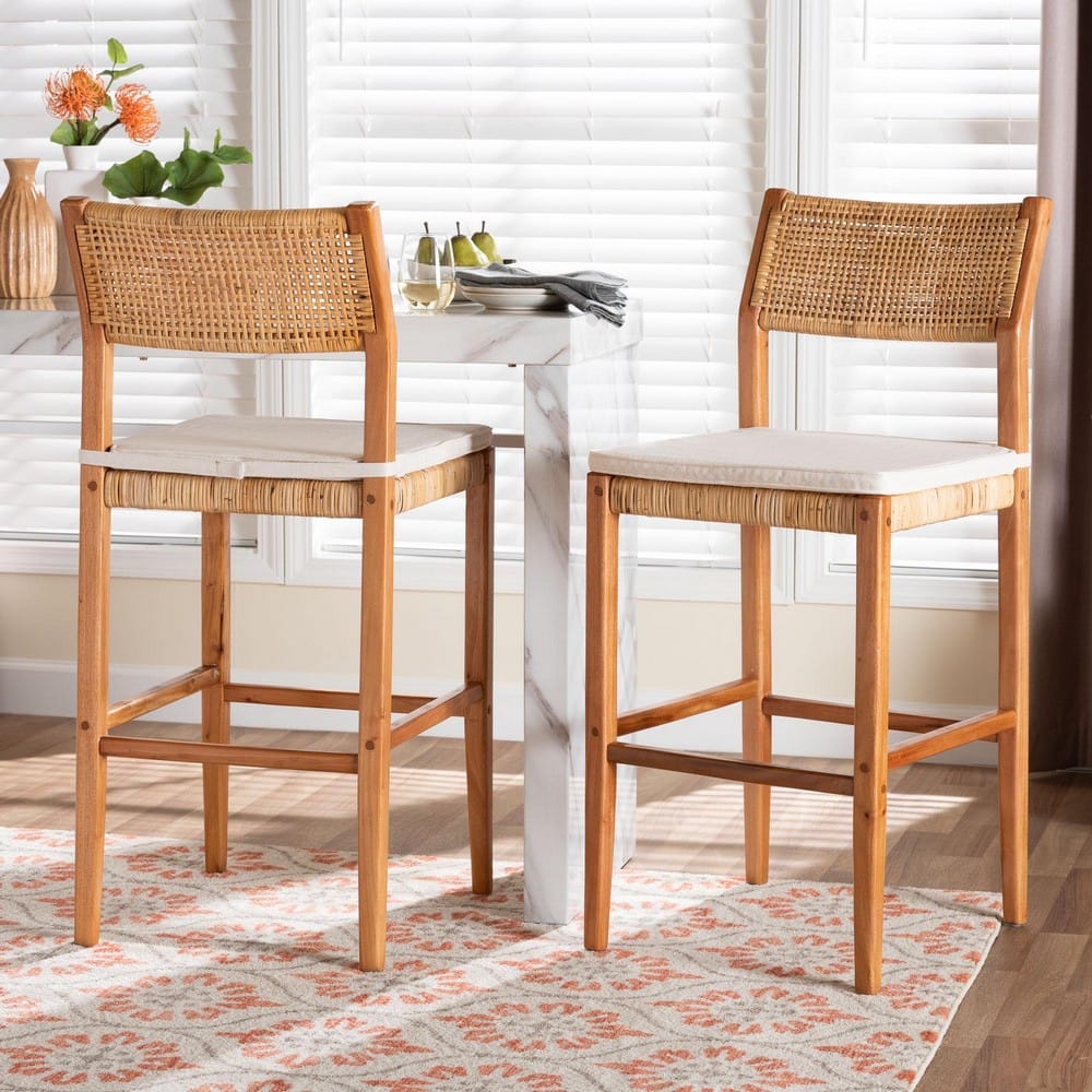 bali & pari - Chatura Set of 2 Bar Stools in Light Honey/Honey - Chao-Natural/Mahogany-BS-Cushion-KD-Box view 7