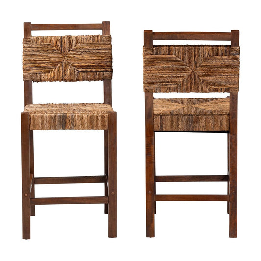 bali & pari - Cordoba Set of 2 Counter Stools in Natural Seagrass/Teak - Luanda-Seagrass-CS view 2