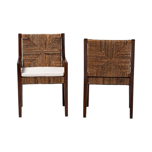 bali & pari - Cordoba Set of 2 Dining Chairs in Natural Brown/Dark Brown - Cabra-Brn Wood/Nat Seagrass-Cushion-AC-KD Box view 2