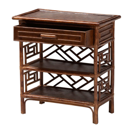 bali & pari - Daemyn Nightstand in Marbled Tortoise Brown - WS199-Sm-Tortoise Rattan-NS view 2