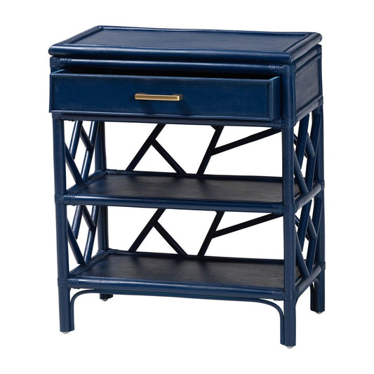 bali & pari - Daina Nightstand in Blue - WS118B-Medium Knob-Royal Blue-Rattan-NS view 2