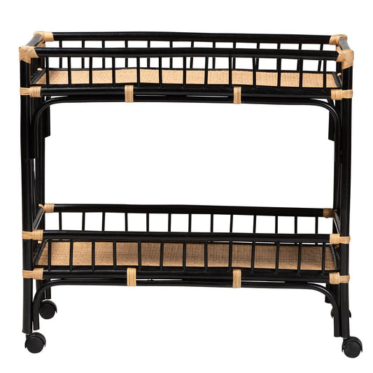 bali & pari - Dalinda Cart in Black/Natural Brown - DCWH1002-Black and Light Honey Rattan-Isabel Cart view 2