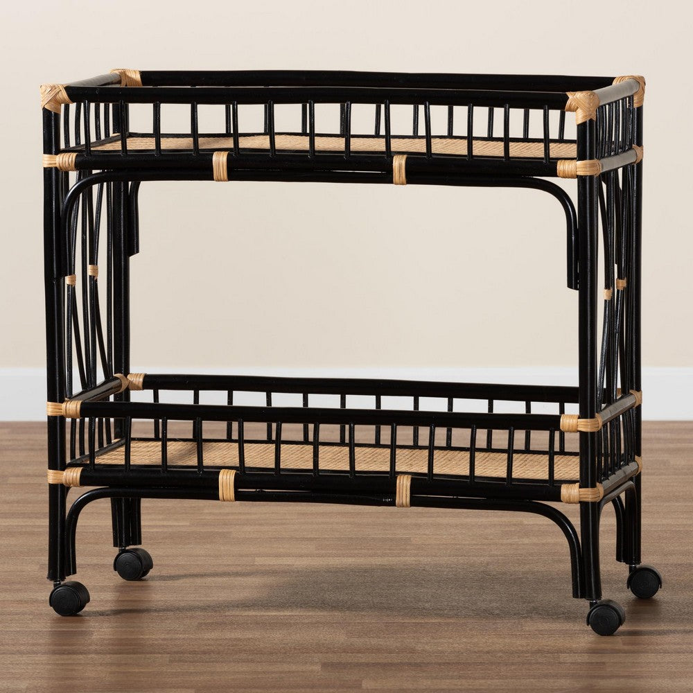 bali & pari - Dalinda Cart in Black/Natural Brown - DCWH1002-Black and Light Honey Rattan-Isabel Cart view 7