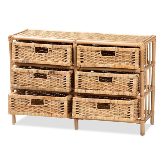 bali & pari - Dariana Storage Cabinet in Natural Brown - RBS018-Rattan-6DW-Cabinet view 2