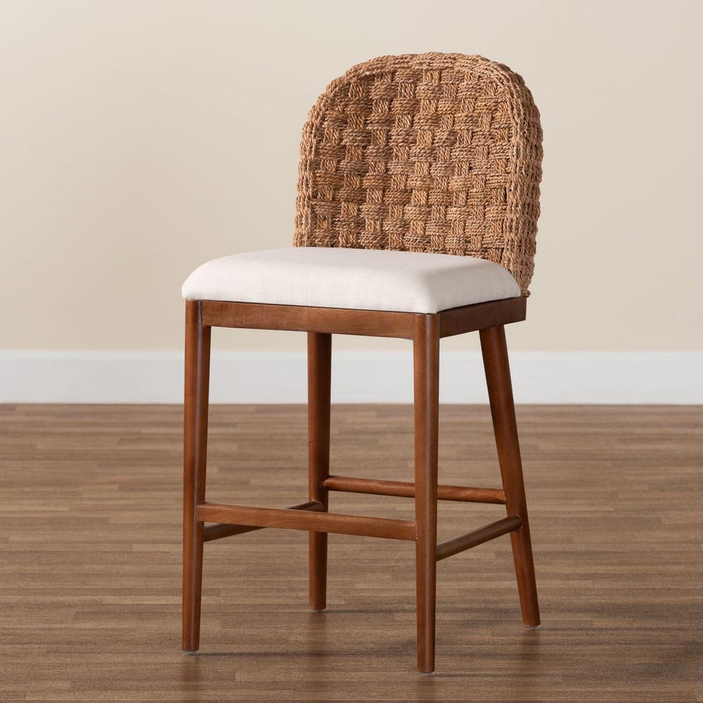 bali & pari - Denver Counter Stool in White/Walnut Brown - Denver-Wood/Banana Leaf-CS view 9