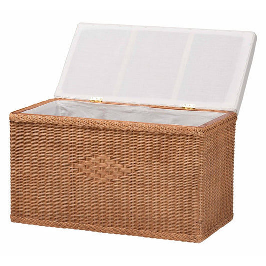 bali & pari - Eamon Storage Bench in Brown - WS133-Brown Rattan-Cushioned Storage Bench view 2