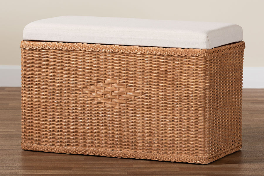 bali & pari - Eamon Storage Bench in Brown - WS133-Brown Rattan-Cushioned Storage Bench view 10
