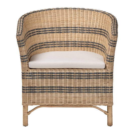 bali & pari - Elda Arm Chair in Natural Brown/Blue - Elda-Natural/Blue Stripes-Rattan-Cushion-DC view 2