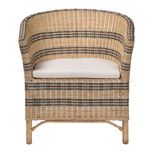 bali & pari - Elda Arm Chair in Natural Brown/Blue - Elda-Natural/Blue Stripes-Rattan-Cushion-DC view 2