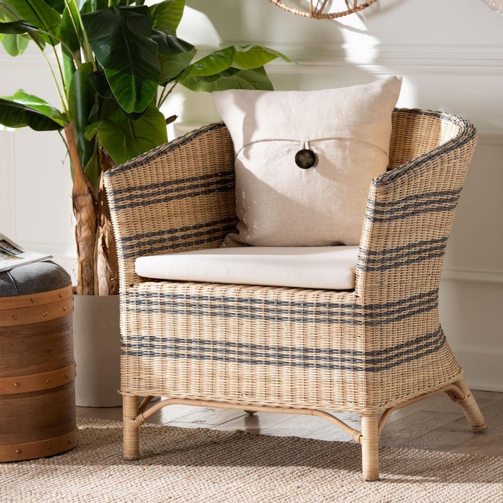 bali & pari - Elda Arm Chair in Natural Brown/Blue - Elda-Natural/Blue Stripes-Rattan-Cushion-DC view 8