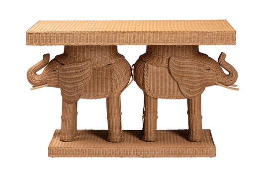 bali & pari - Elissa Console Table - Elephant-Light Honey Rattan-Console Table view 2