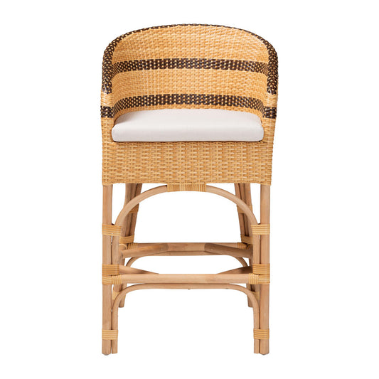 bali & pari - Elma Counter Stool in Natural Brown/Dark Brown - Elma-Natural/Brown Stripes-Rattan-Cushion-CS view 2