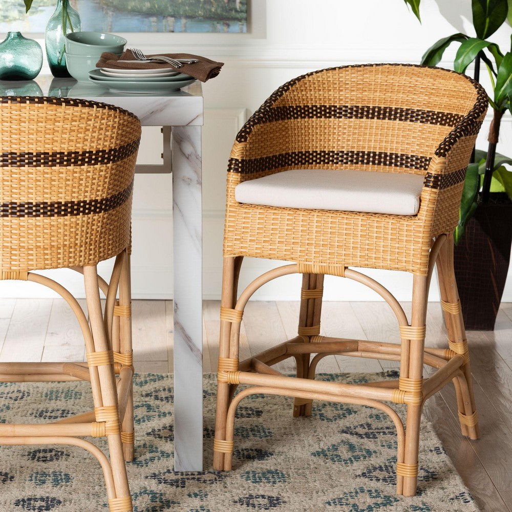 bali & pari - Elma Counter Stool in Natural Brown/Dark Brown - Elma-Natural/Brown Stripes-Rattan-Cushion-CS view 8