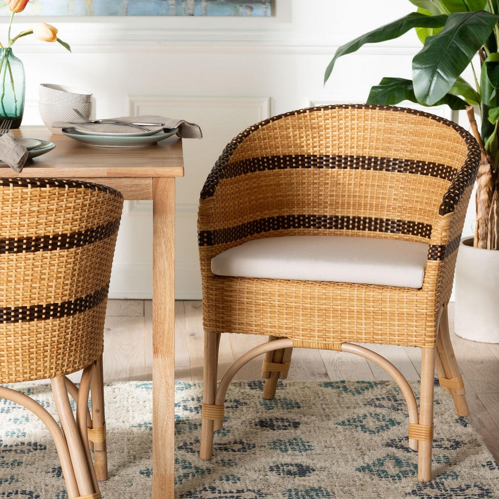 bali & pari - Elma Dining Chair in Natural Brown/Dark Brown - Elma-Natural/Brown Stripes-Rattan-Cushion-DC view 8