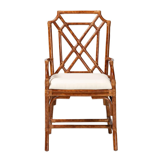 bali & pari - Esmery Dining Chair in Marbled Tortoise Brown/White - WS194-Tortoise Cushion-Rattan-Arm-DC view 2