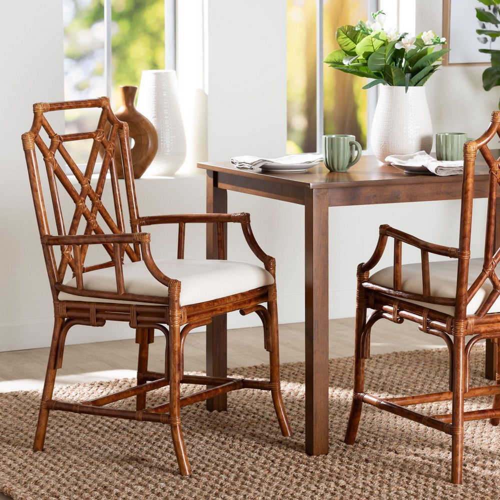 bali & pari - Esmery Dining Chair in Marbled Tortoise Brown/White - WS194-Tortoise Cushion-Rattan-Arm-DC view 8