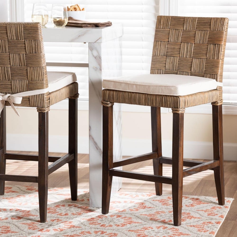 bali & pari - Fatima Counter Stool in Grey Taupe/Black - Flat Oval-Grey/Mahogany-Cushion-CS view 8