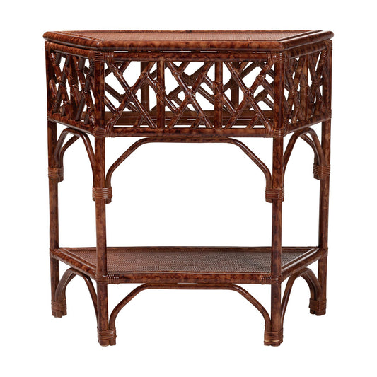 bali & pari - Gaspar Console Table in Marbled Tortoise Brown - Gaspar-Tortoise/Rattan-Half Moon-Console Table view 2
