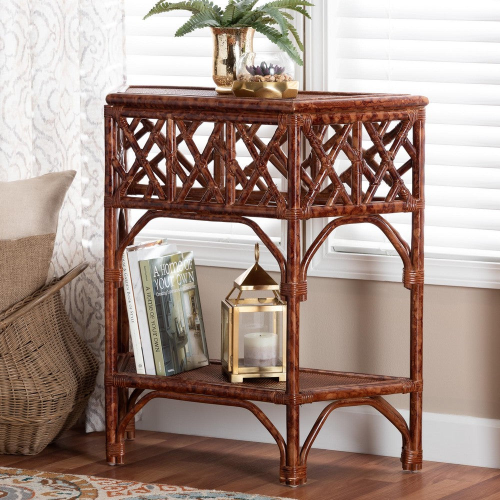 bali & pari - Gaspar Console Table in Marbled Tortoise Brown - Gaspar-Tortoise/Rattan-Half Moon-Console Table view 8