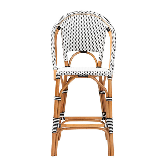 bali & pari - Genica Bar Stool in Black/White/Natural Rattan - DC613-Rattan-Black/White-BS No Arm view 2