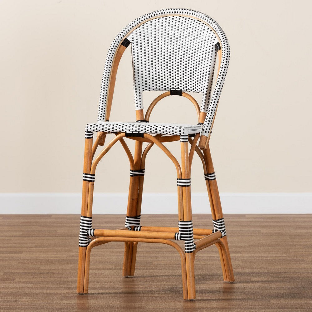 bali & pari - Genica Bar Stool in Black/White/Natural Rattan - DC613-Rattan-Black/White-BS No Arm view 9