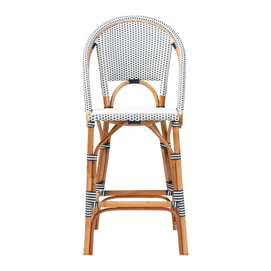 bali & pari - Genica Bar Stool in Navy Blue/White/Natural Rattan - DC613-Rattan-Navy/White-BS No Arm view 2