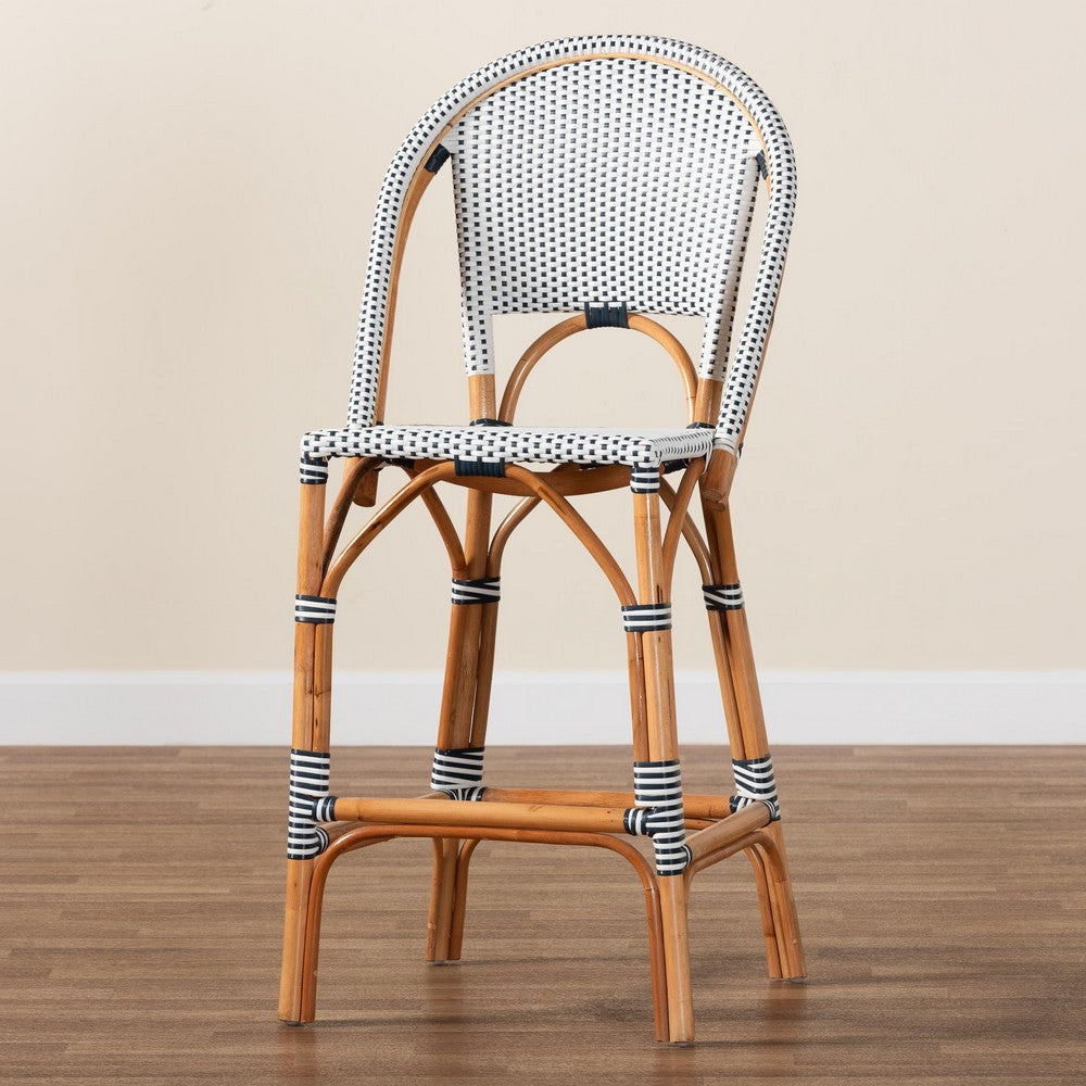 bali & pari - Genica Bar Stool in Navy Blue/White/Natural Rattan - DC613-Rattan-Navy/White-BS No Arm view 9