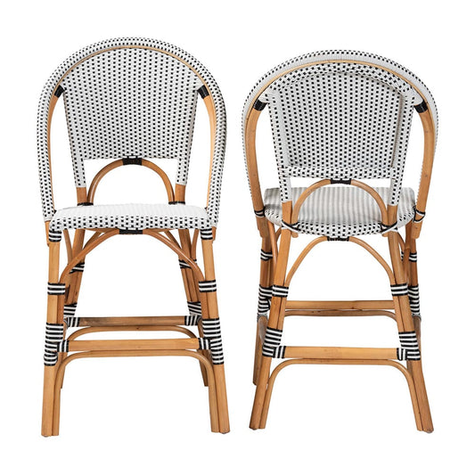 bali & pari - Genica Set of 2 Counter Stools in Black/White/Natural Rattan - DC613-Rattan-Black/White-CS No Arm view 2