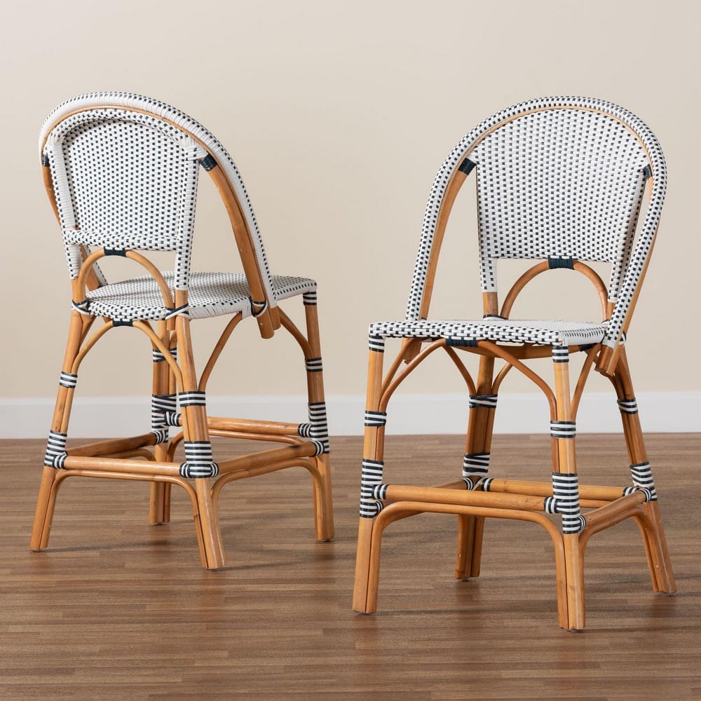 bali & pari - Genica Set of 2 Counter Stools in Navy Blue/White/Natural Rattan - DC613-Rattan-Navy/White-CS No Arm view 8
