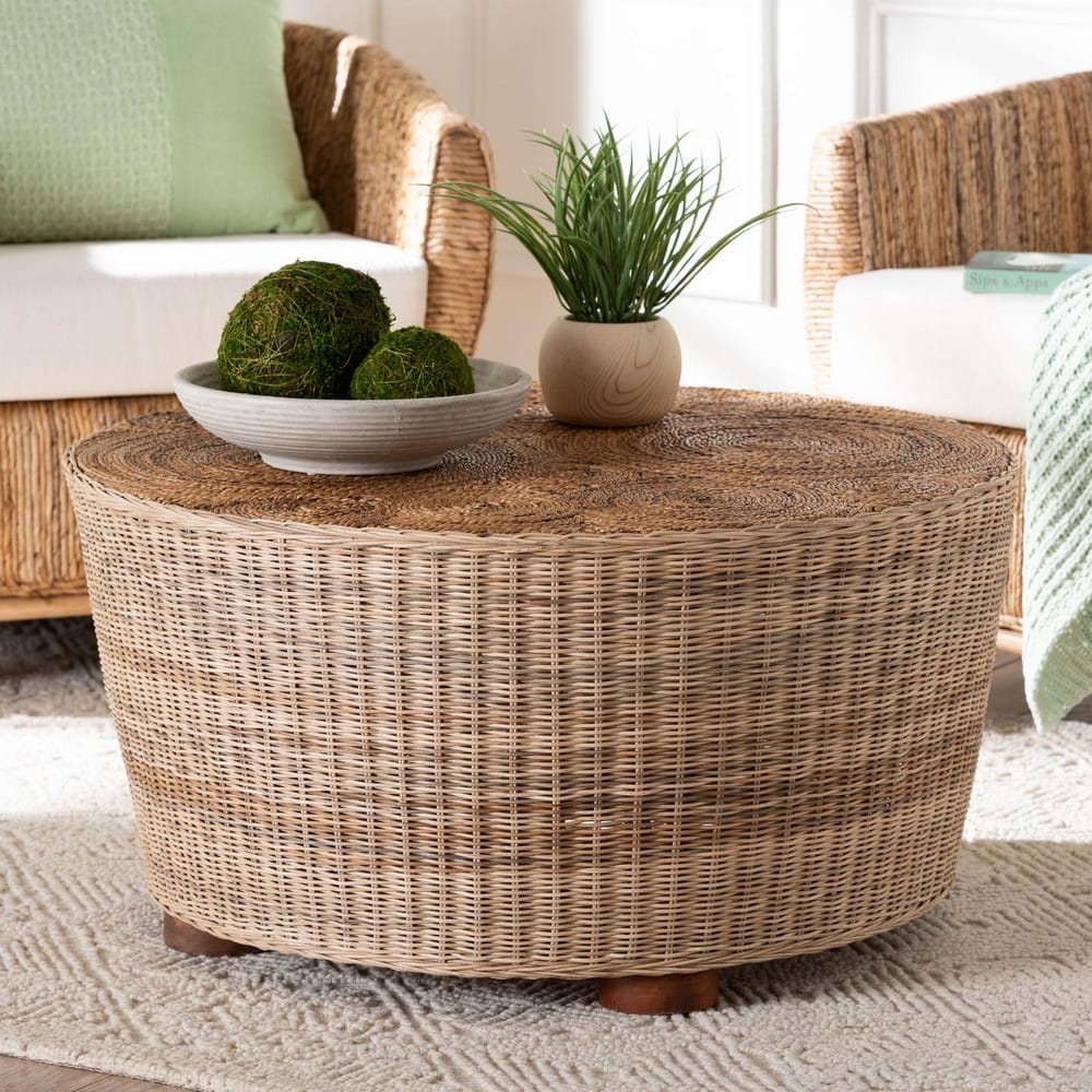 bali & pari - Hosanna Coffee Table in Natural Brown/Walnut Brown - Horse-Round-Natural Wild-Rattan-CT view 6