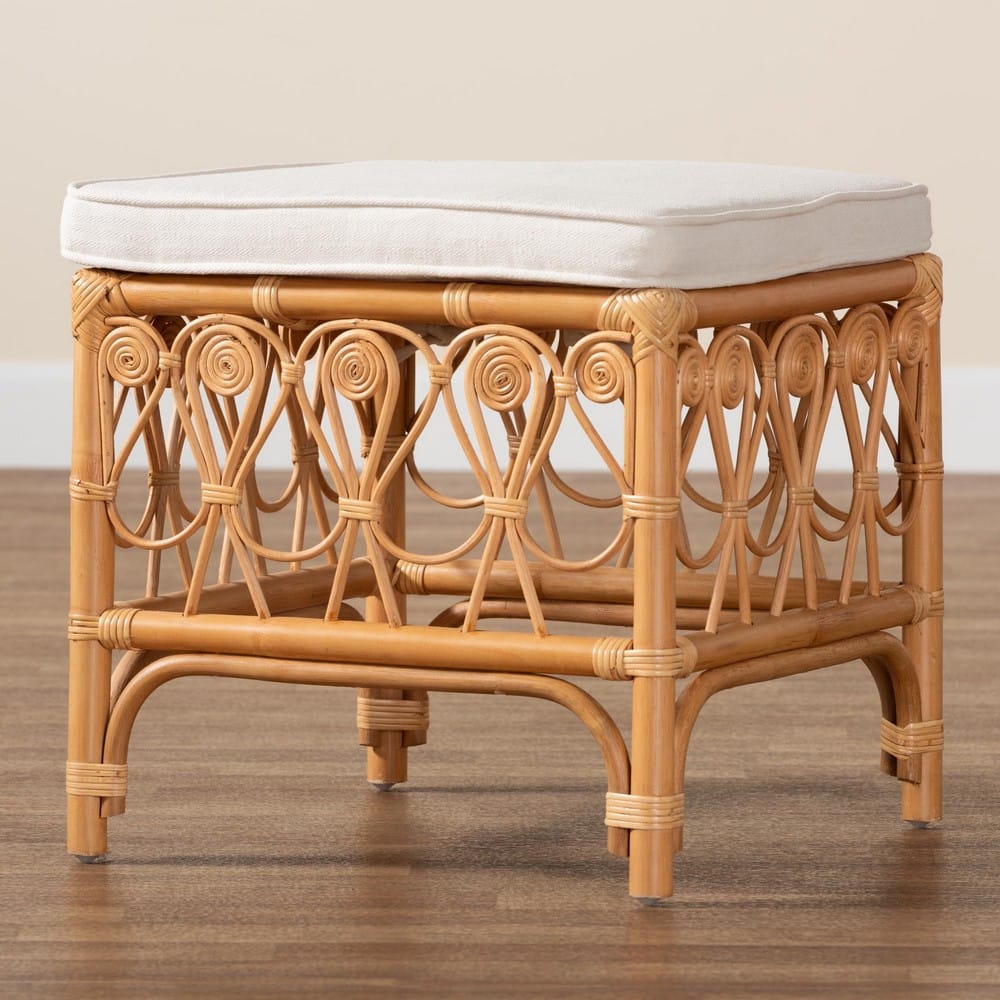 bali & pari - Ibiza Footstool in White/Light Honey - Ibiza-Light Honey Rattan-Stool view 7