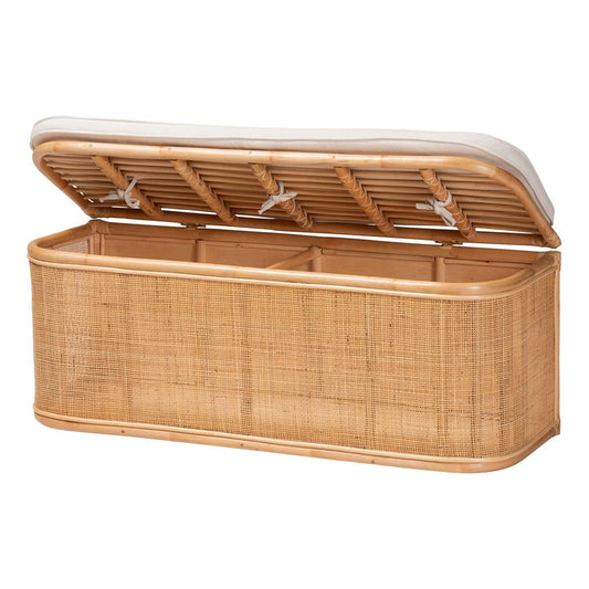 bali & pari - Ishana Storage Bench in Natural/White - WS075/Open Square-Natural Rattan-Bench view 2