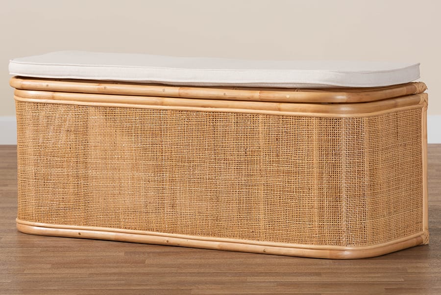 bali & pari - Ishana Storage Bench in Natural/White - WS075/Open Square-Natural Rattan-Bench view 10
