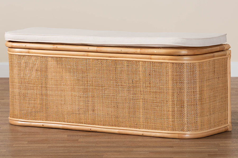bali & pari - Ishana Storage Bench in Natural/White - WS075/Open Square-Natural Rattan-Bench view 10