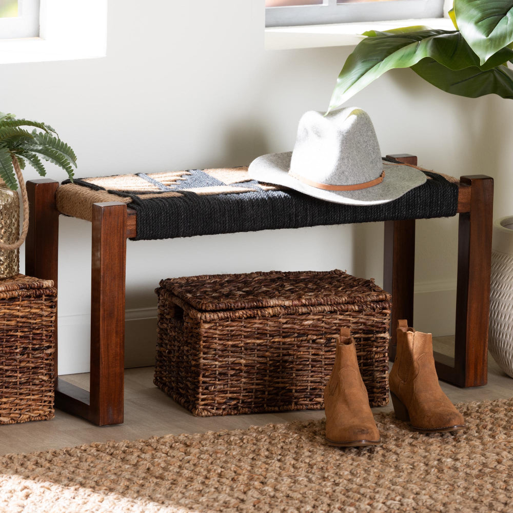 bali & pari - Jerilyn Bench in Navy Blue/Brown/Natural Brown - F232-FT23-Navy Blue/Brown Triangle Pattern-Bench view 7