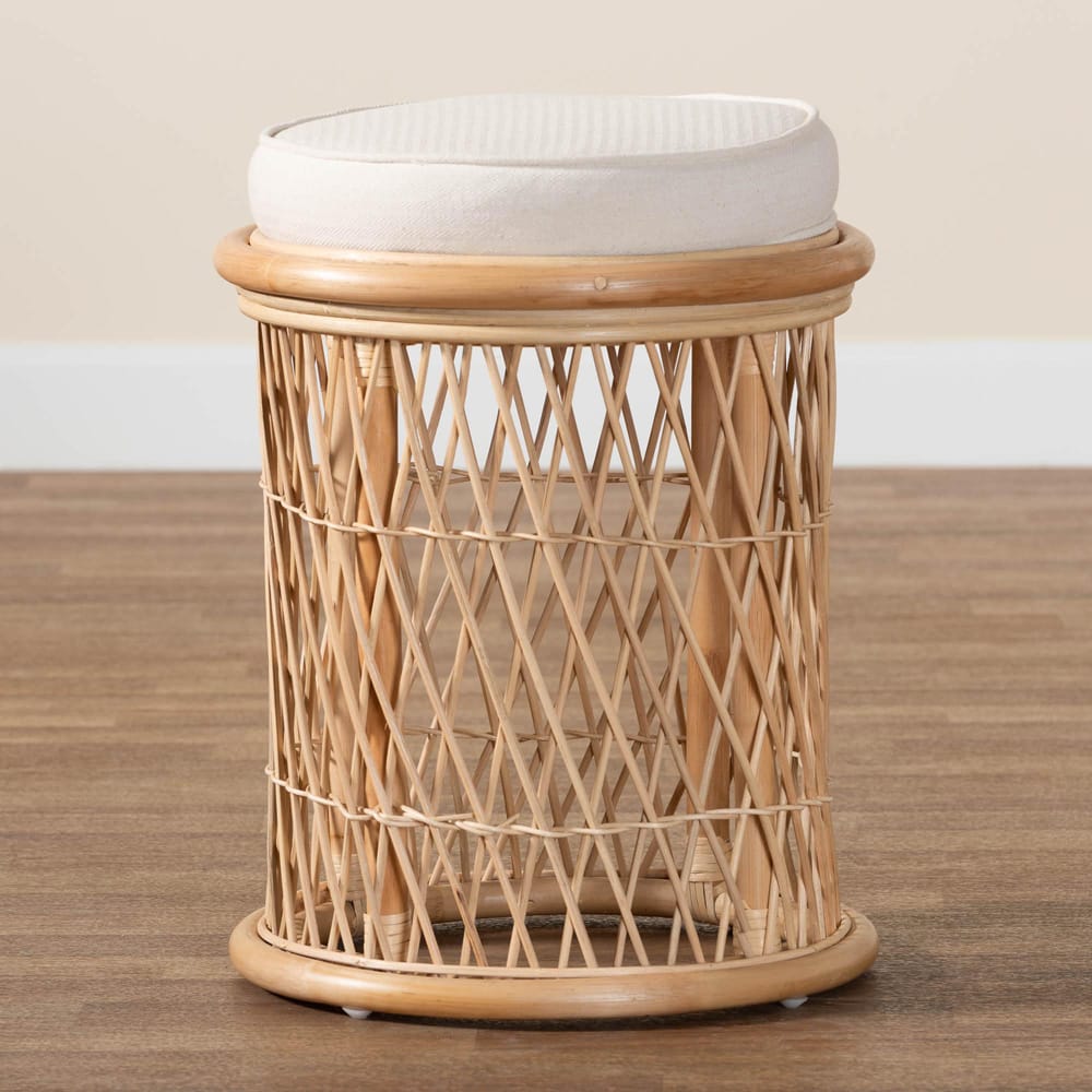 bali & pari - Junius Ottoman Footstool in Natural/White - WS071-Natural Rattan-Stool view 6