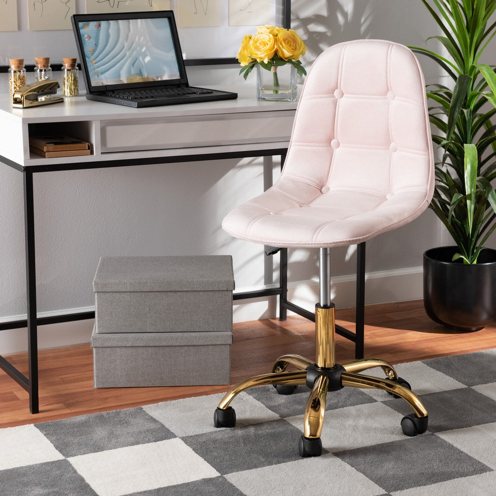 bali & pari - Kabira Office Chair in Blush Pink/Gold - NF02-Blush Velvet/Gold-Office Chair view 10