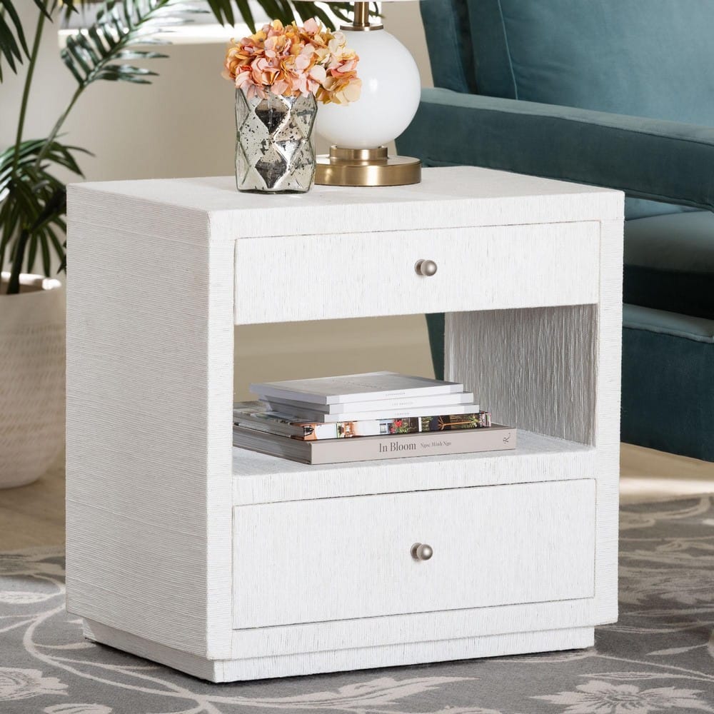 bali & pari - Kai End Table in White - KAI-2 Drawer-White-End Table view 9